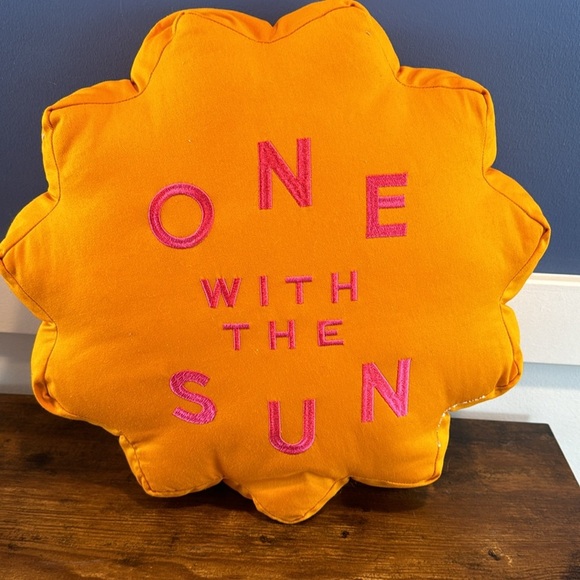 Pink and orange sun pillow “one with the sun” double sided throw pillow decor - Picture 1 of 4